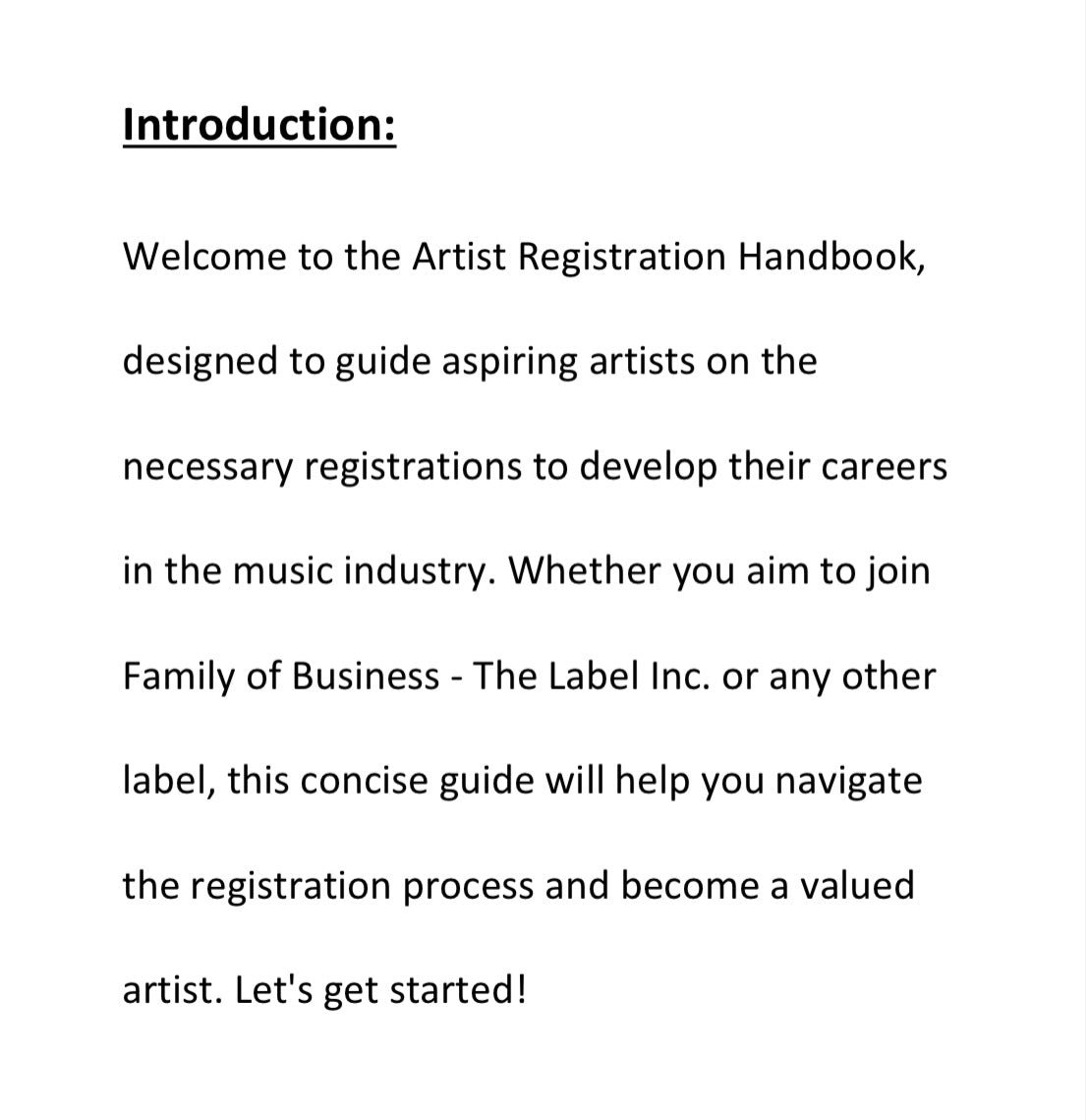 Artist Registration Handbook