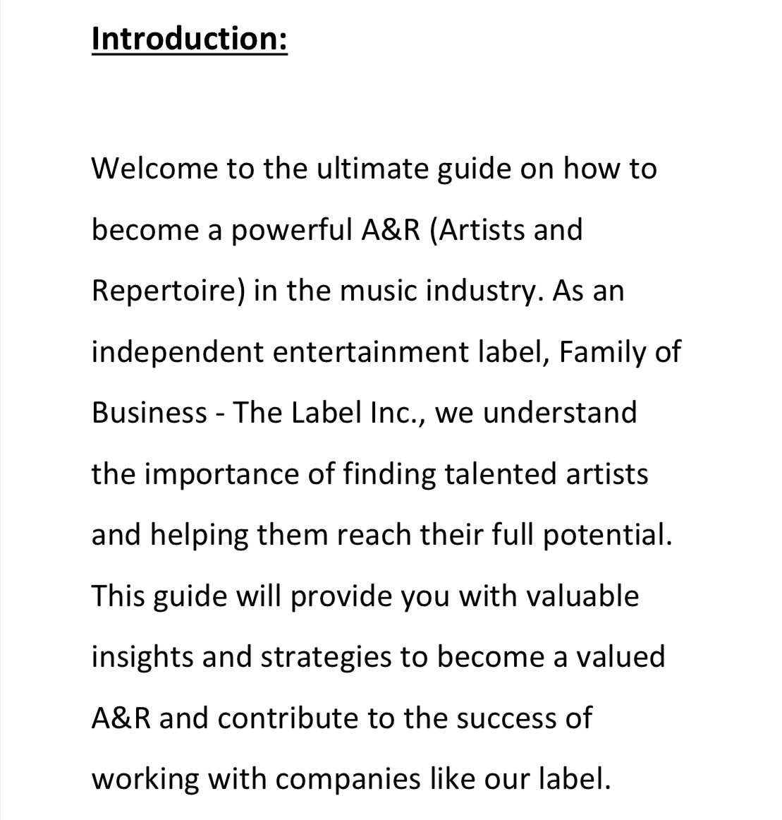 Artist & Repertoire Handbook